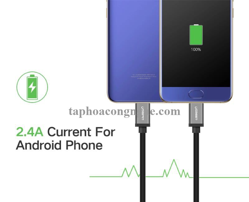 Ugreen 40347 0.5M màu Đen Cáp sạc truyền dữ liệu USB 2.0 sang 2 đầu MICRO USB cao cấp US196 30040347